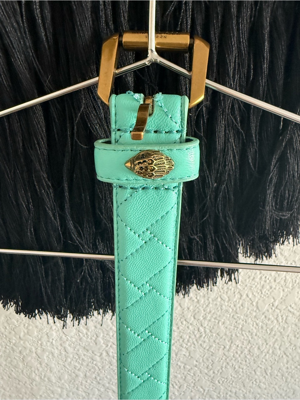 Kurt Geiger Mint Green Quilted Leather Belt with Gold Buckle